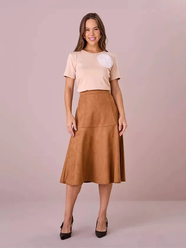 Saia Midi Suede Recortes Estruturados Érica Tata Martello